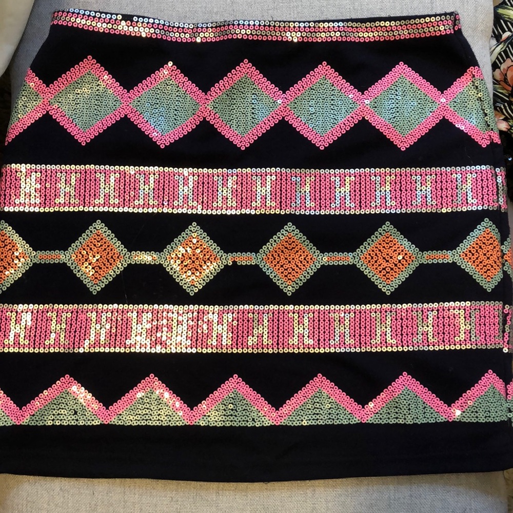 Multi colored super fun sequin navy blue skirt